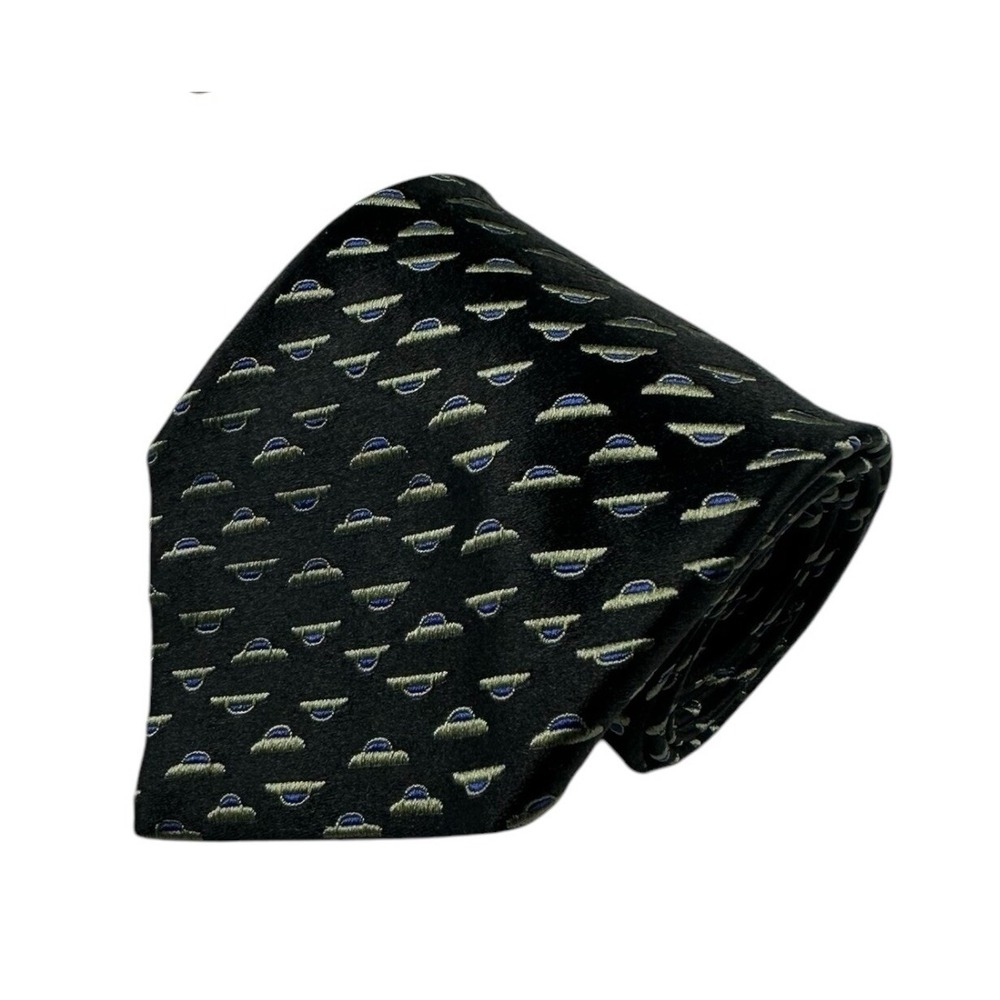 Charvet Charcoal Black UFO AOP Mens Silk Tie 4 Inch Width France